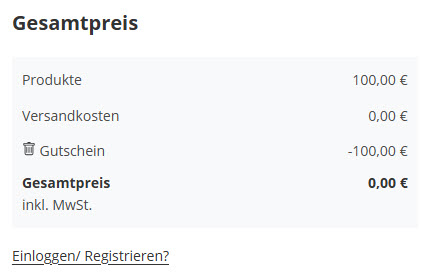 Warenkorb bei 0,00 € durch Gutschein