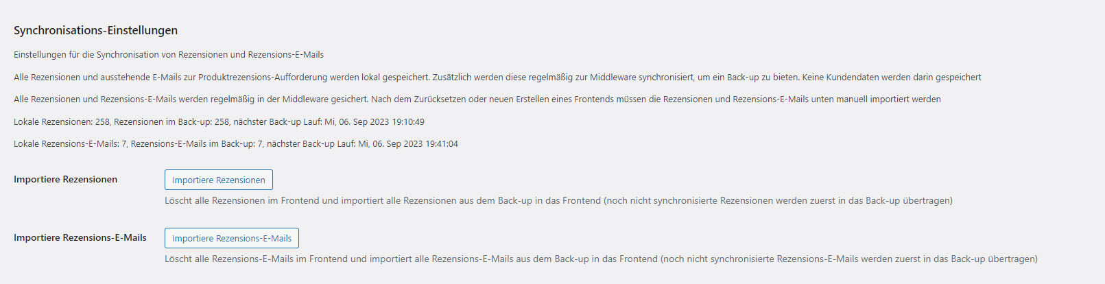 Einstellungen: Synchronisation (Backup)