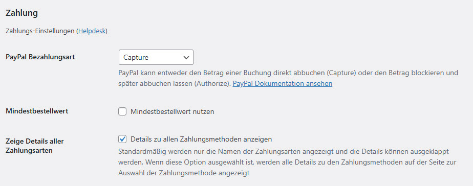 Option „Details zu allen Zahlungsmethoden anzeigen“