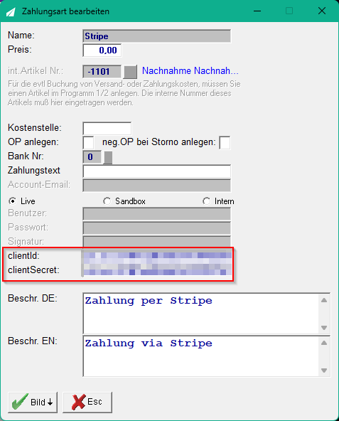 Stripe-Zugangsdaten im CSB (S2) eintragen
