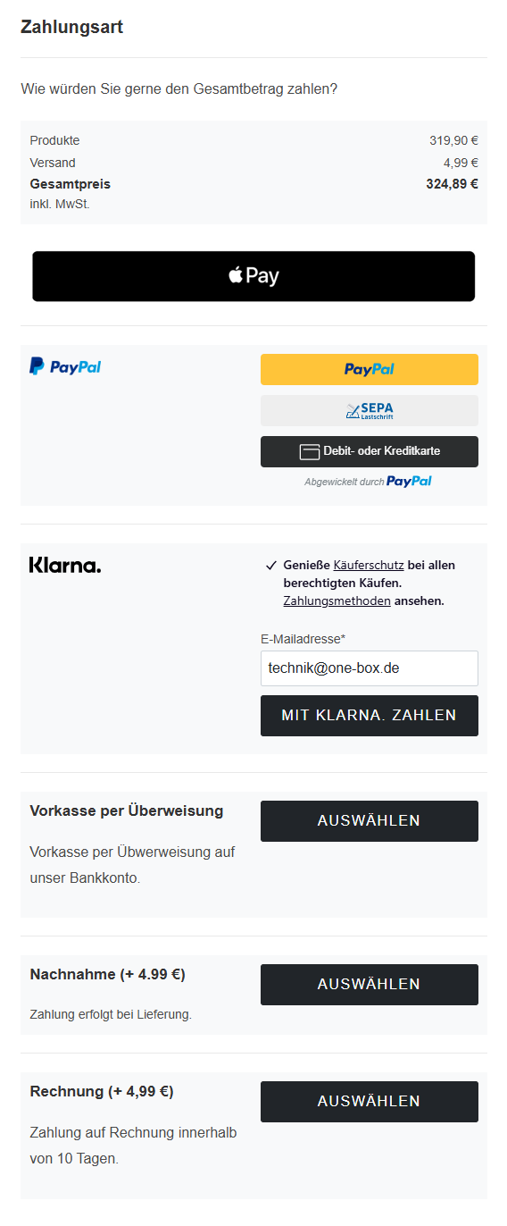 Alternative Darstellung: alle Zahlungsarten ausgeklappt
