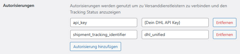 WordPress (JTL): Autorisierungen api_key und shipment_tracking_identifier