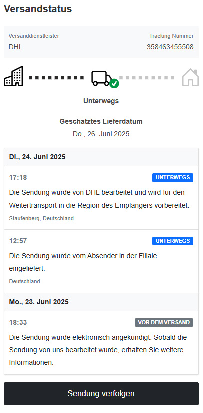 Beispiel-Versandstatus: Paket unterwegs