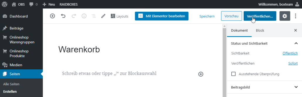 Warenkorb-Seite in WordPress erstellen
