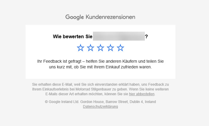 Beispiel: Bewertungs-E-Mail von Google