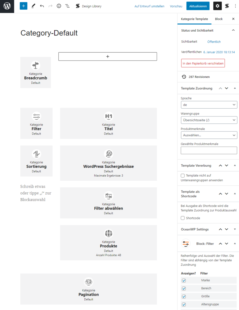 Kategorie-Template im Editor (Übersicht)