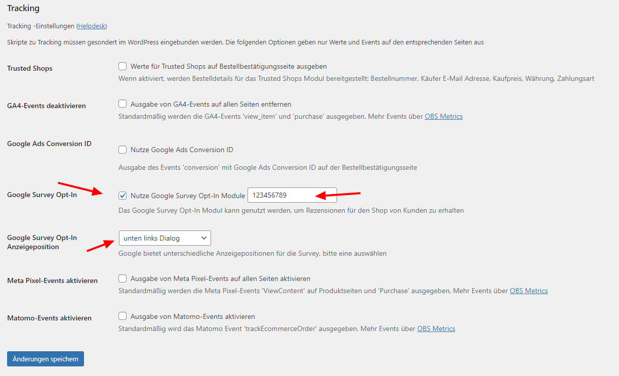 Option: Google Survey Opt-in und Merchant Center ID