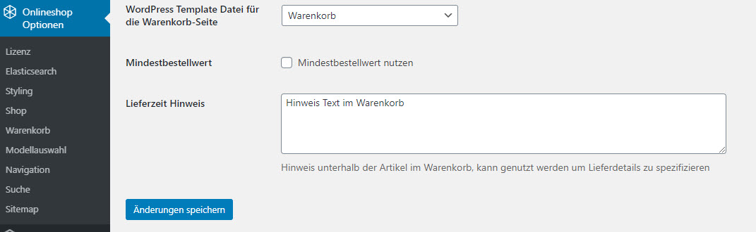 Hinweistext im Warenkorb: Einstellung im Backend