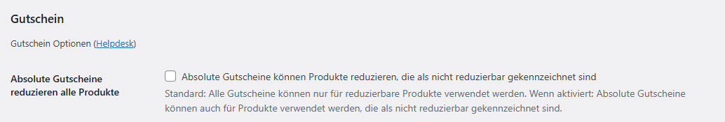 Gutschein-Option für nicht reduzierbare Produkte