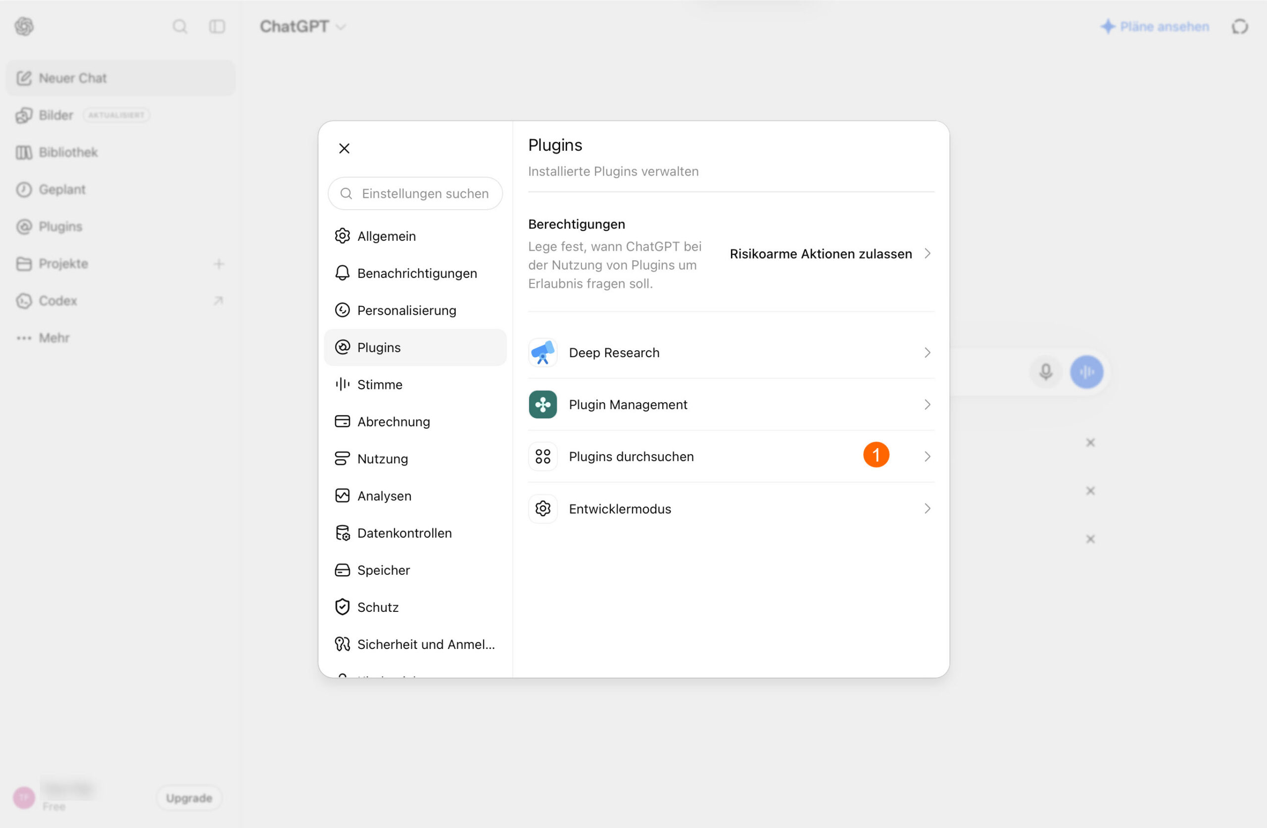 ChatGPT: Plugins → Plugins durchsuchen