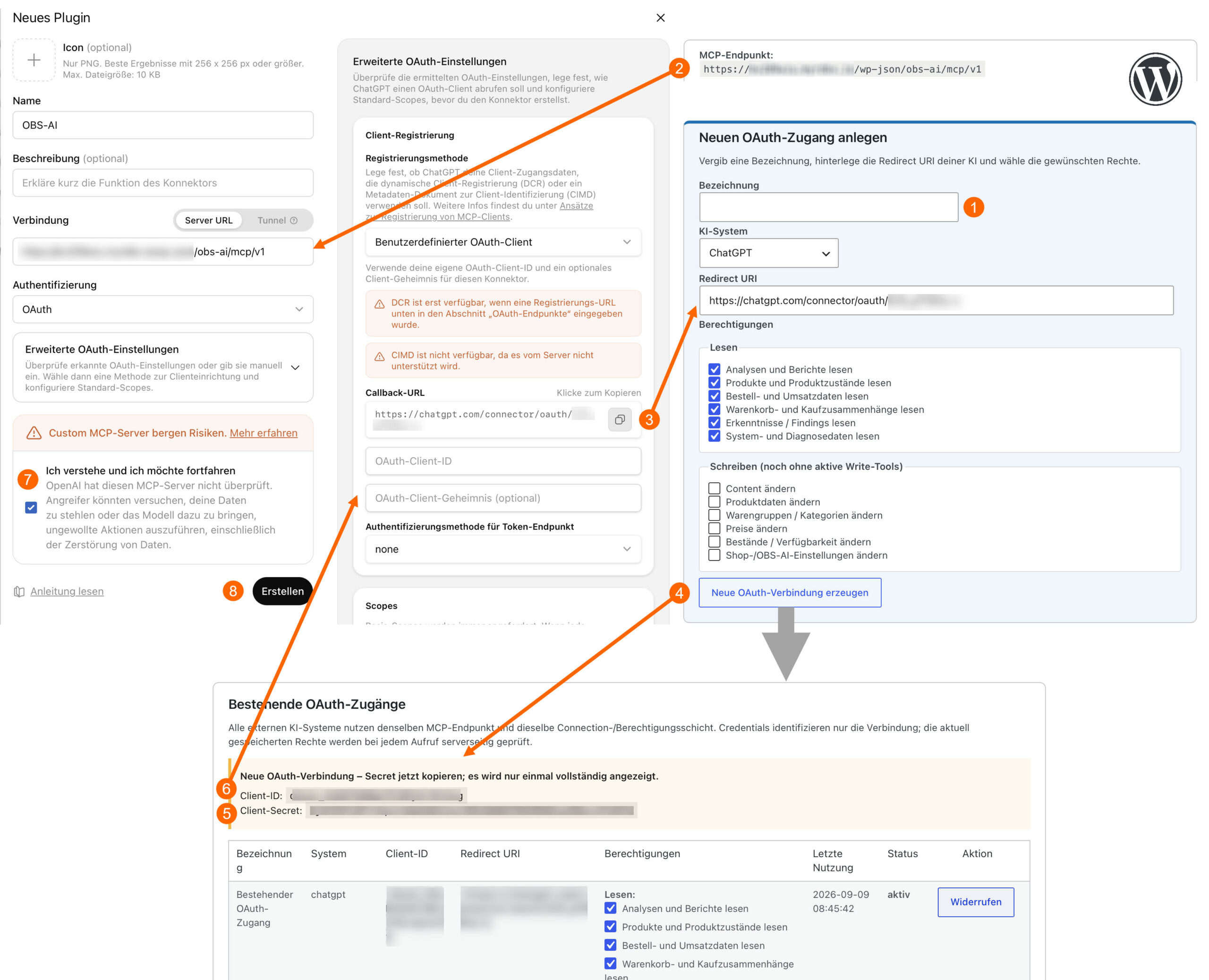 OBS-AI MCP-Zugänge ↔ ChatGPT: OAuth-Zugang anlegen