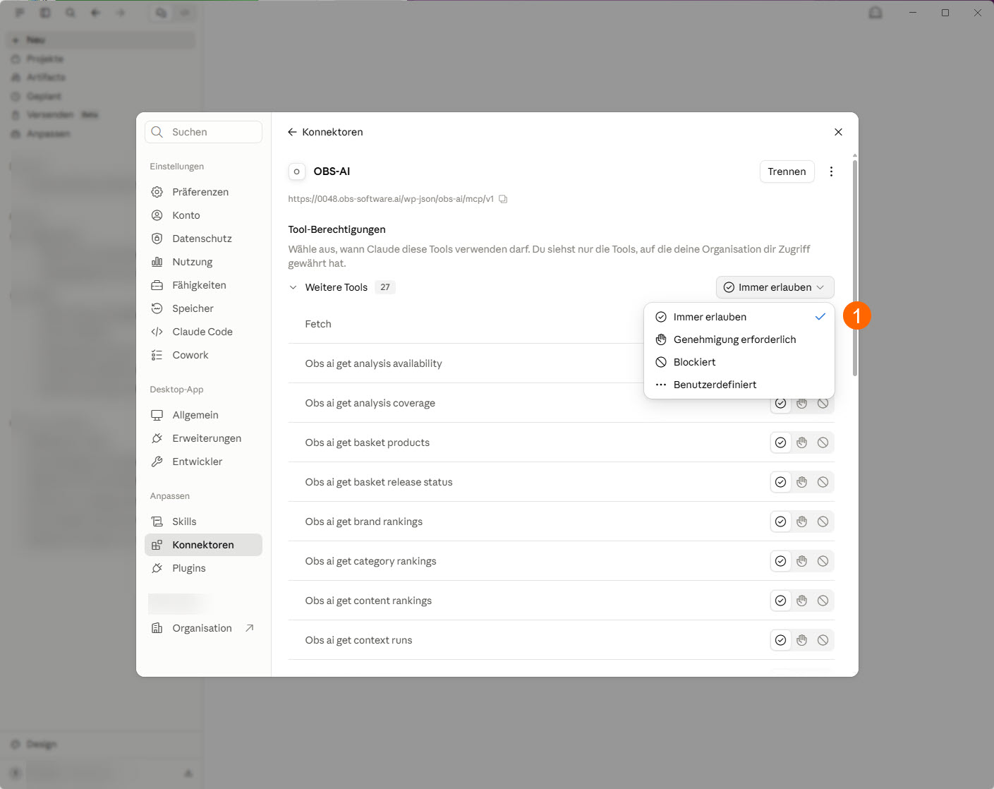 Claude: OBS-AI Tool-Berechtigungen (Immer erlauben)